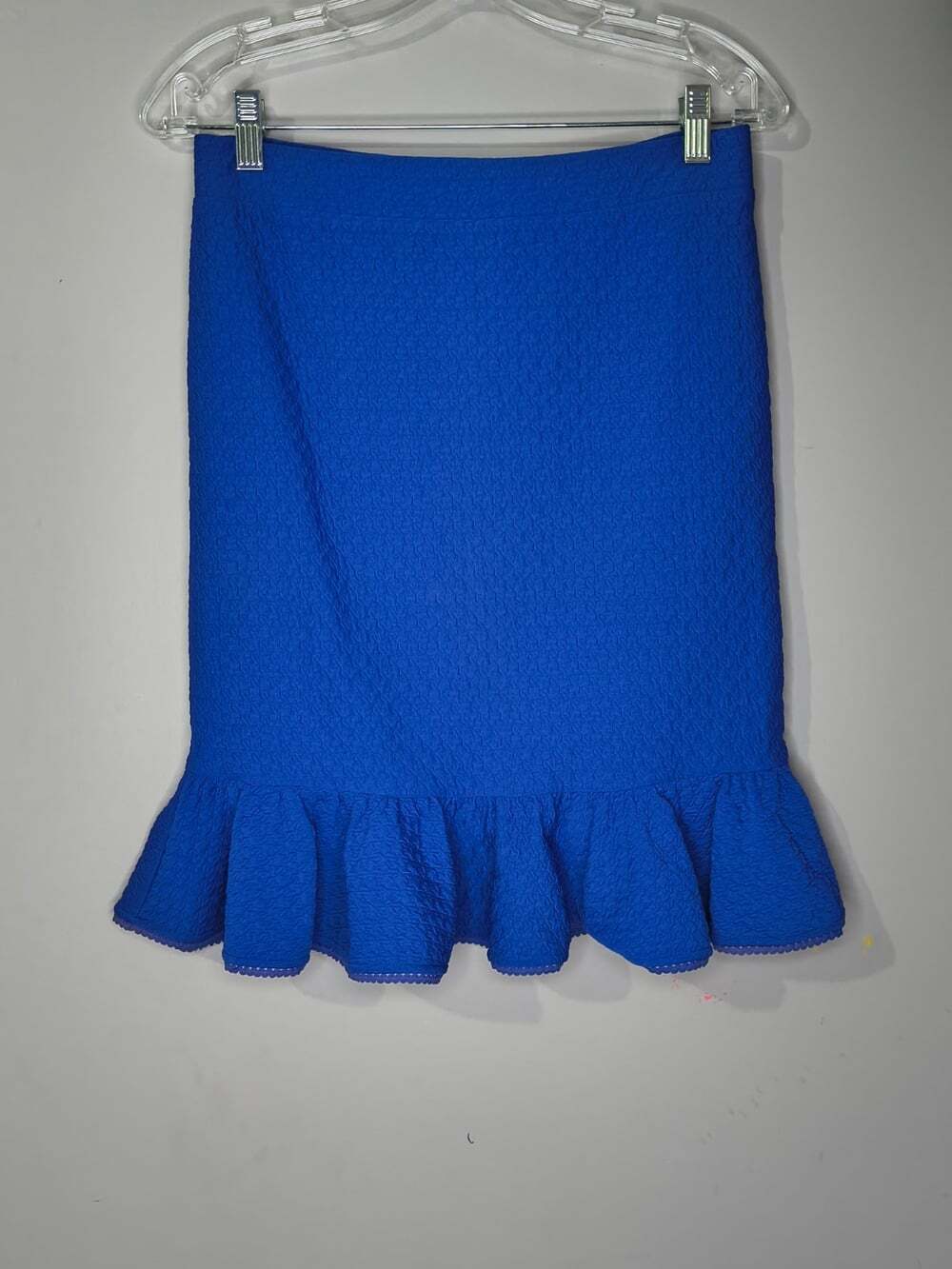Anthropologie Postage Stamp Trumpet Skirt Small Blue Textured Ruffle Stretch NWT